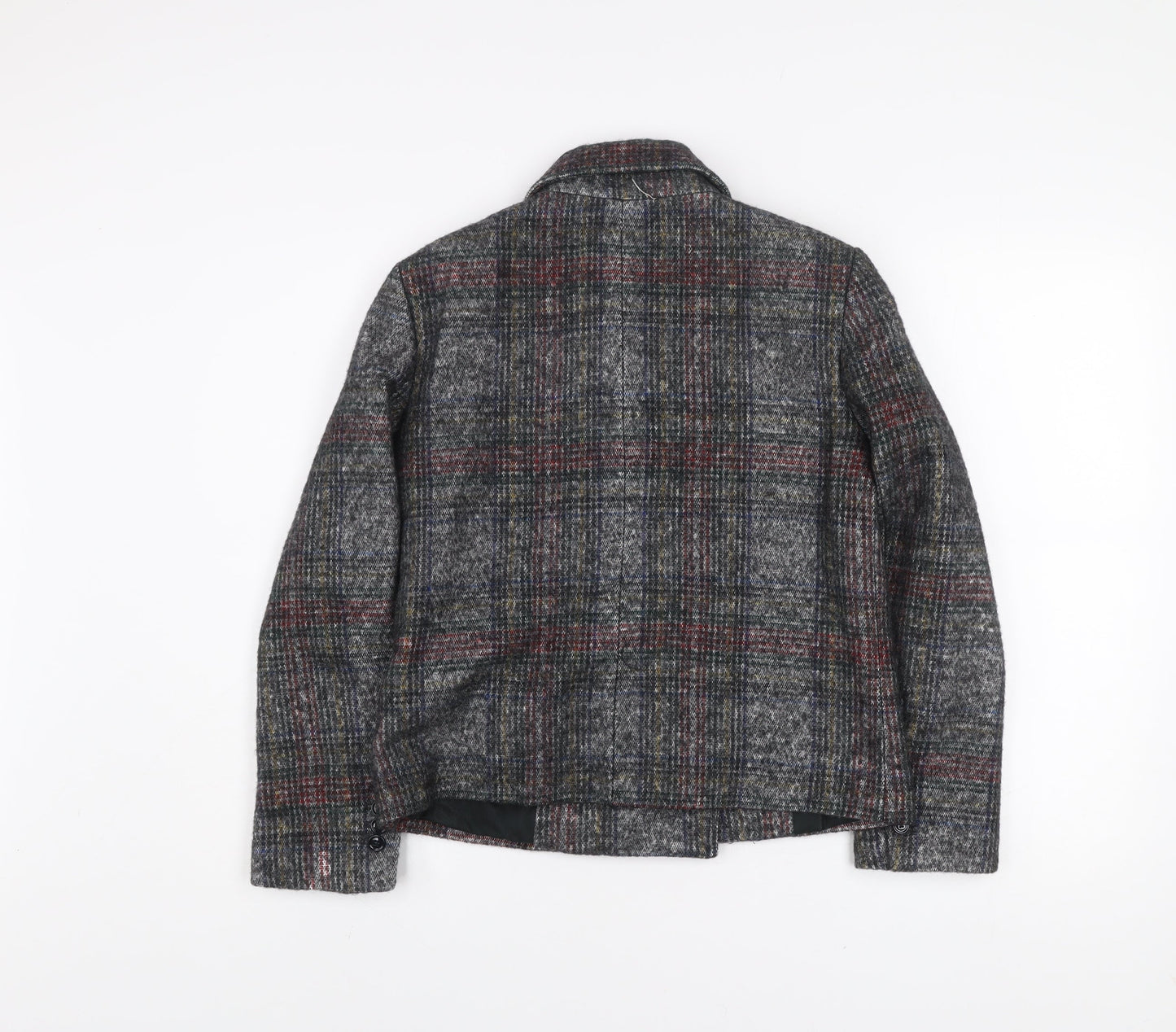 Zara Basic Women's Grey Checked Wool Blend Pea Coat Jacket Size S