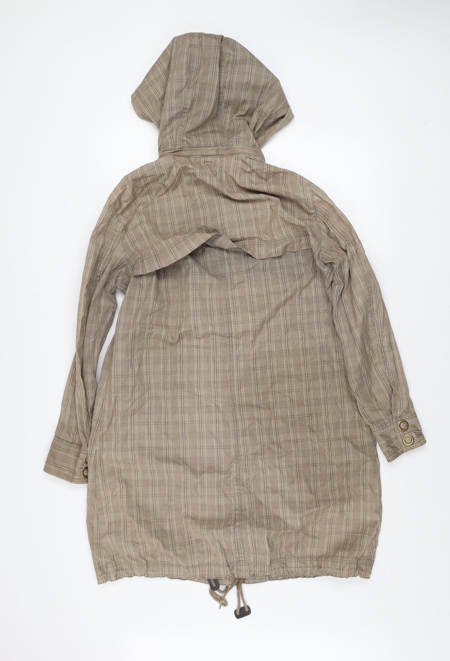 MNG Women’s Beige Checked Hooded Lightweight Long Rain Coat Size 8