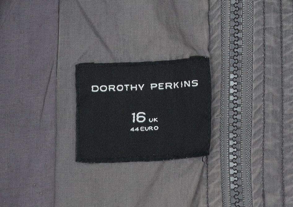 Dorothy Perkins Womens Grey Cotton Military Jacket Size 16