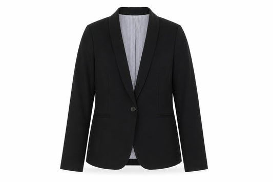 Front view of J.Crew Women's Black Wool Blend Fitted Blazer Jacket, size 10