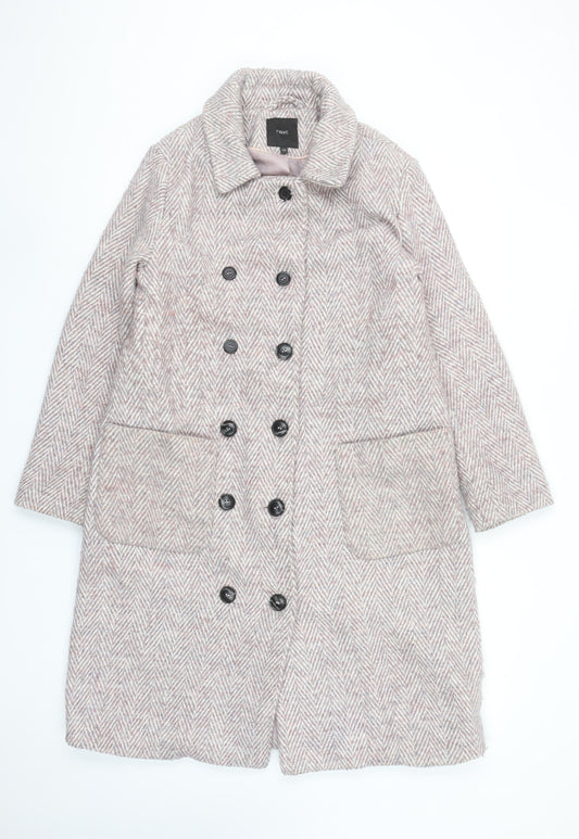Next Women’s Beige Herringbone Wool Blend Long Overcoat Size 10