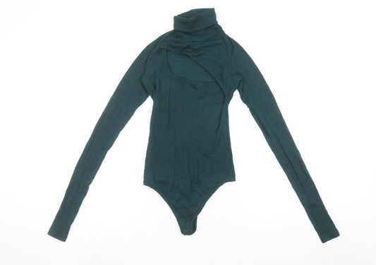 ALIX NYC Womens Green XS Roll Neck Long Sleeve Stretch Bodysuit