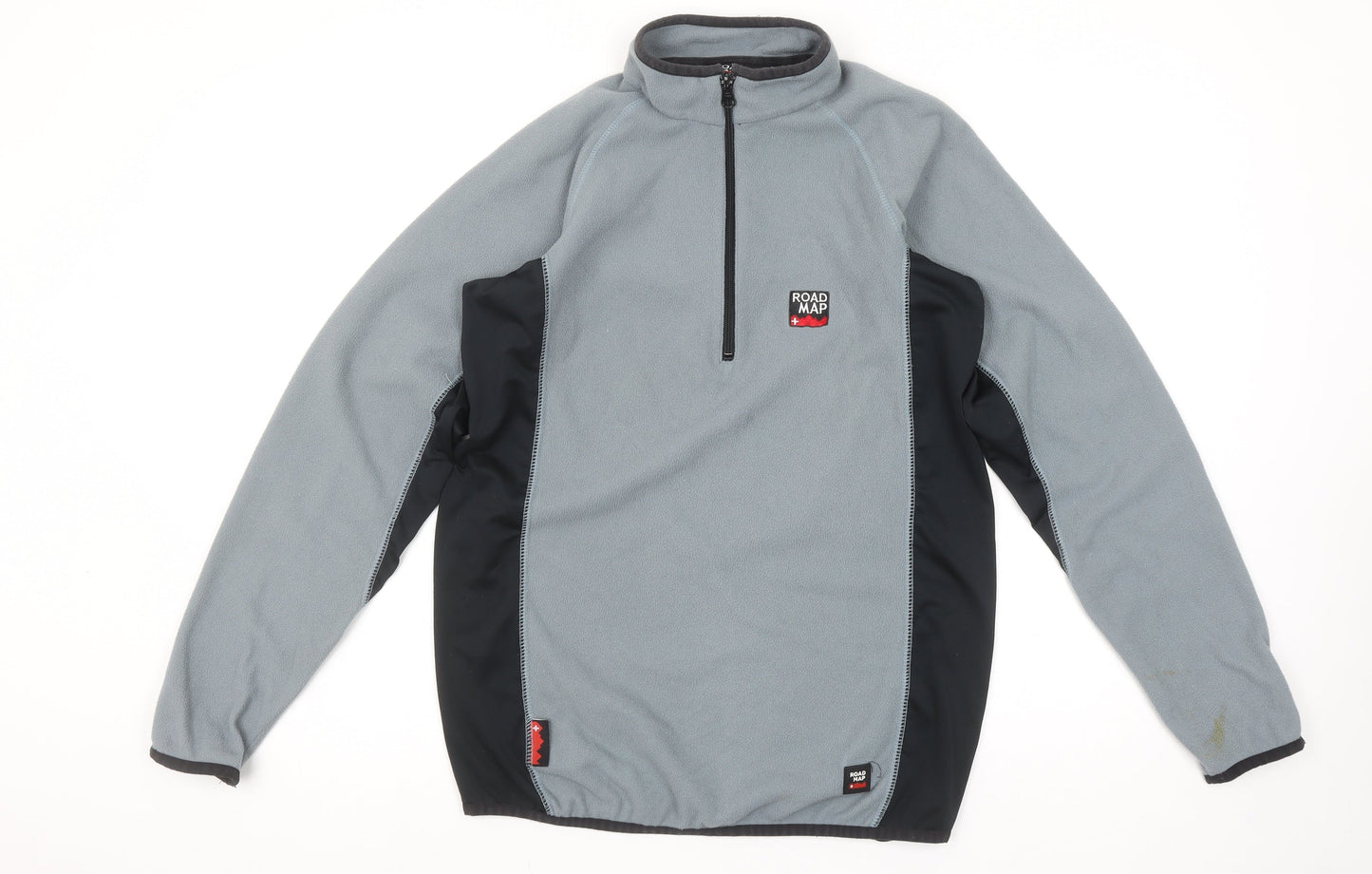 Road Map Men's Grey 1/4 Zip Fleece Pullover Sweatshirt Size S