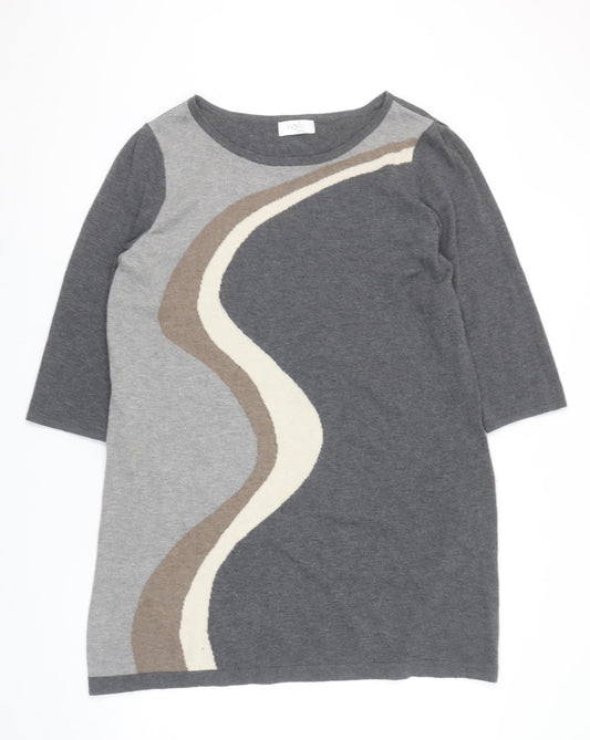 Wallis Petite Grey Colourblock Knit Shift Dress Size 12