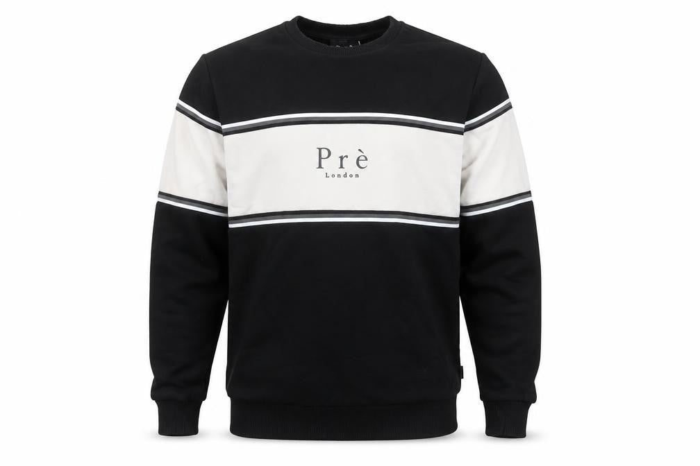 Prè London Men's Black & White Stripe Logo Sweatshirt M