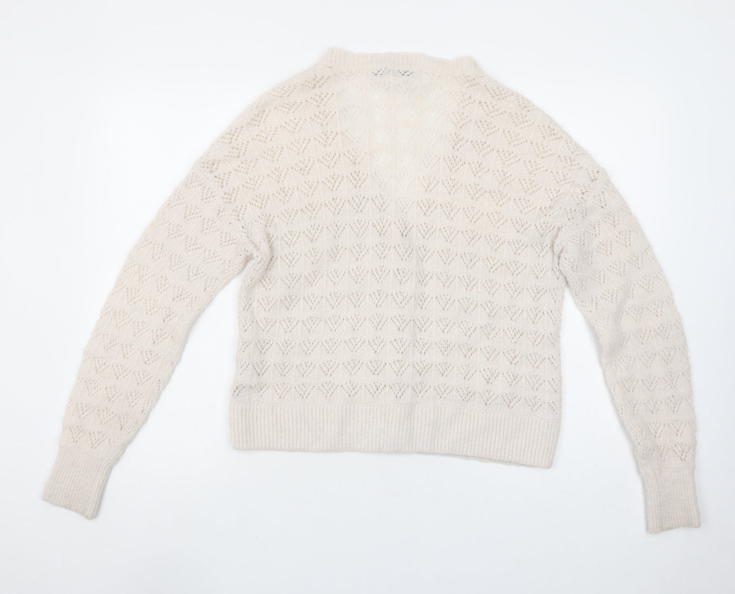 Oasis Women Beige Wool Blend V-Neck Button Cardigan Size M