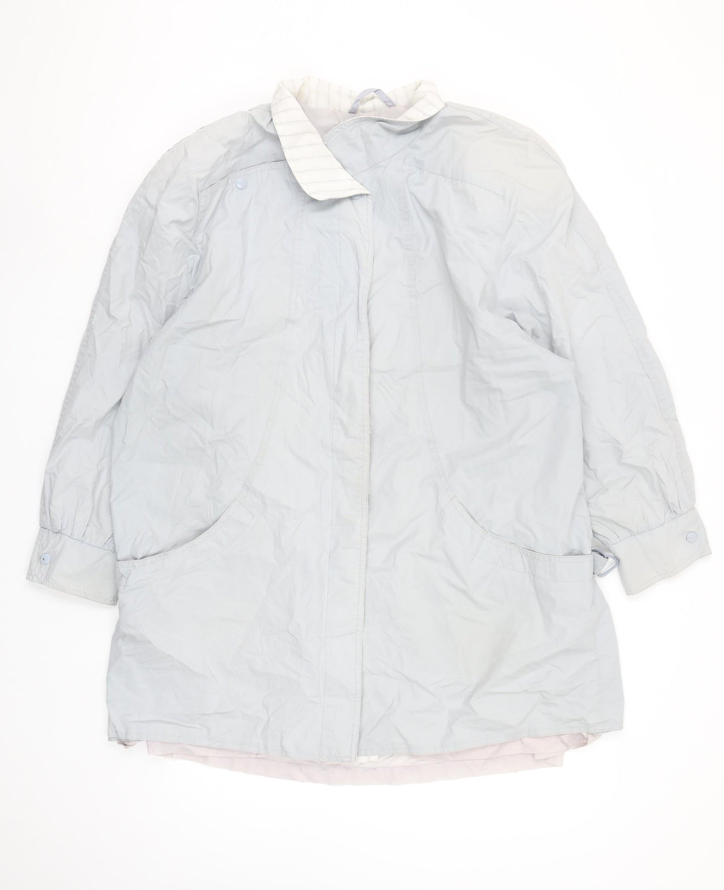 C&A Women Grey Long Rain Coat Size 16 Cotton Nylon Lined Vintage Style