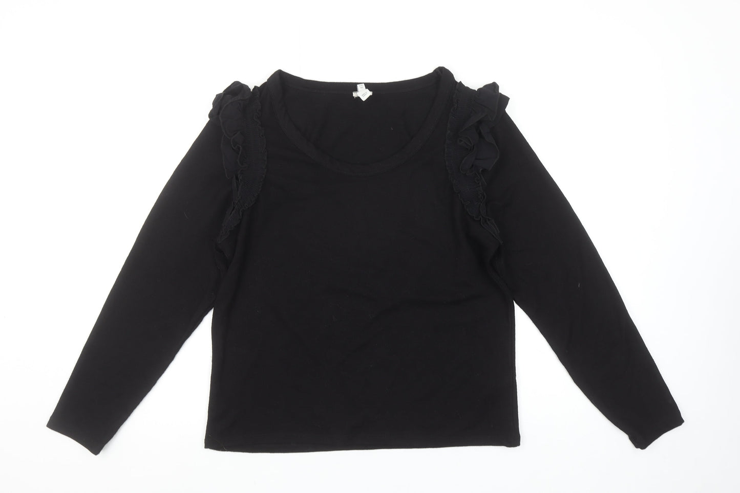 River Island Womens Black Ruffle Shoulder Long Sleeve Top UK 14