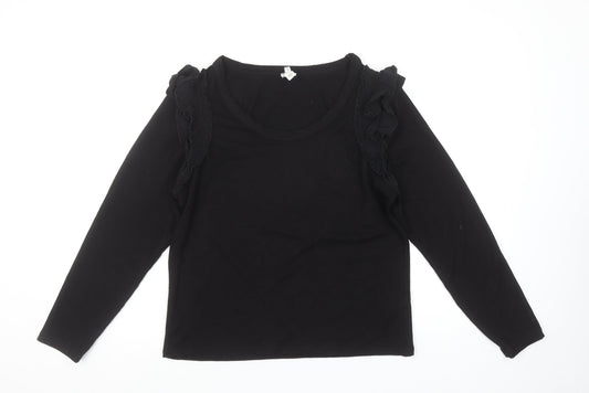 River Island Womens Black Ruffle Shoulder Long Sleeve Top UK 14