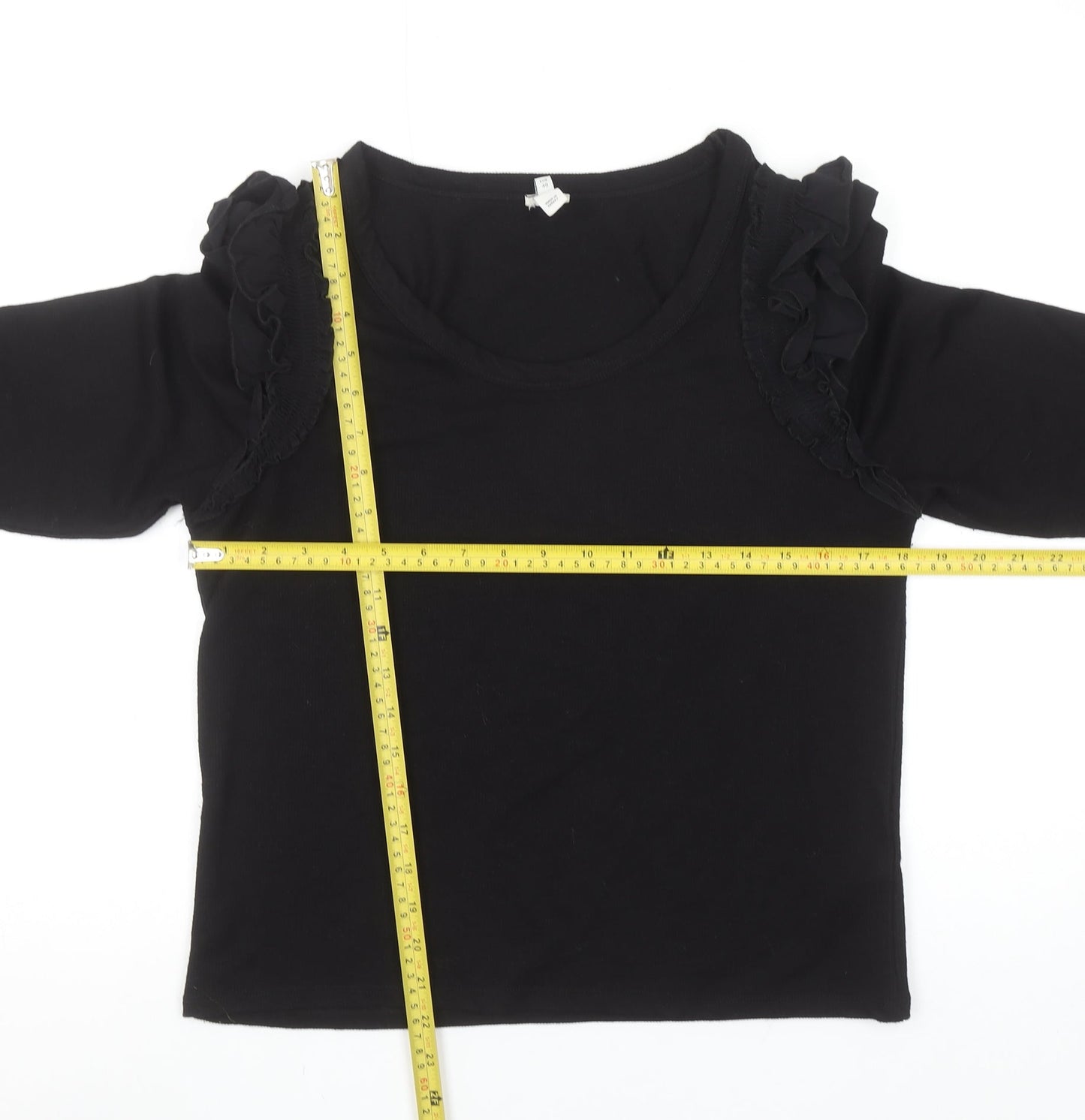 River Island Womens Black Ruffle Shoulder Long Sleeve Top UK 14
