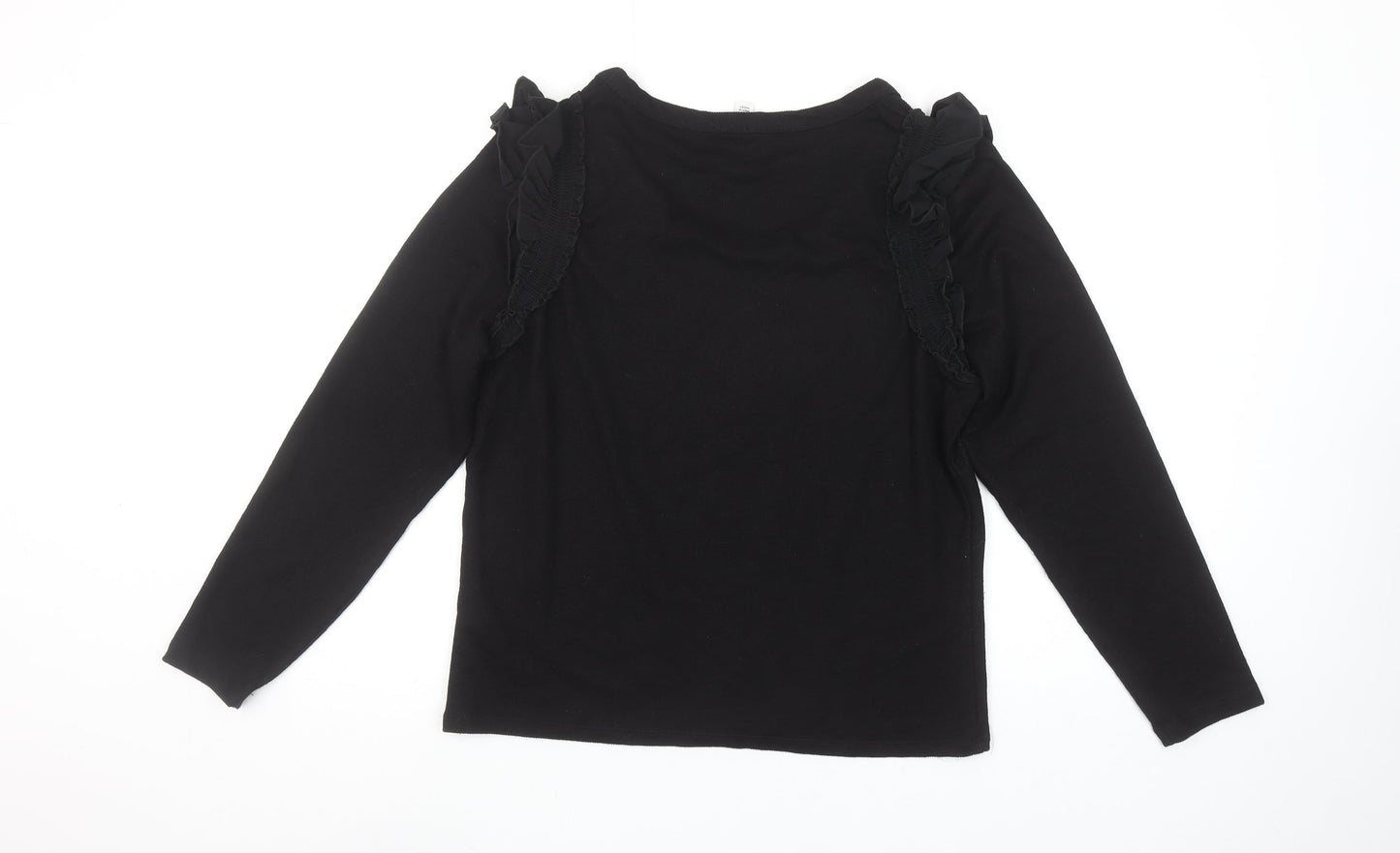 River Island Womens Black Ruffle Shoulder Long Sleeve Top UK 14