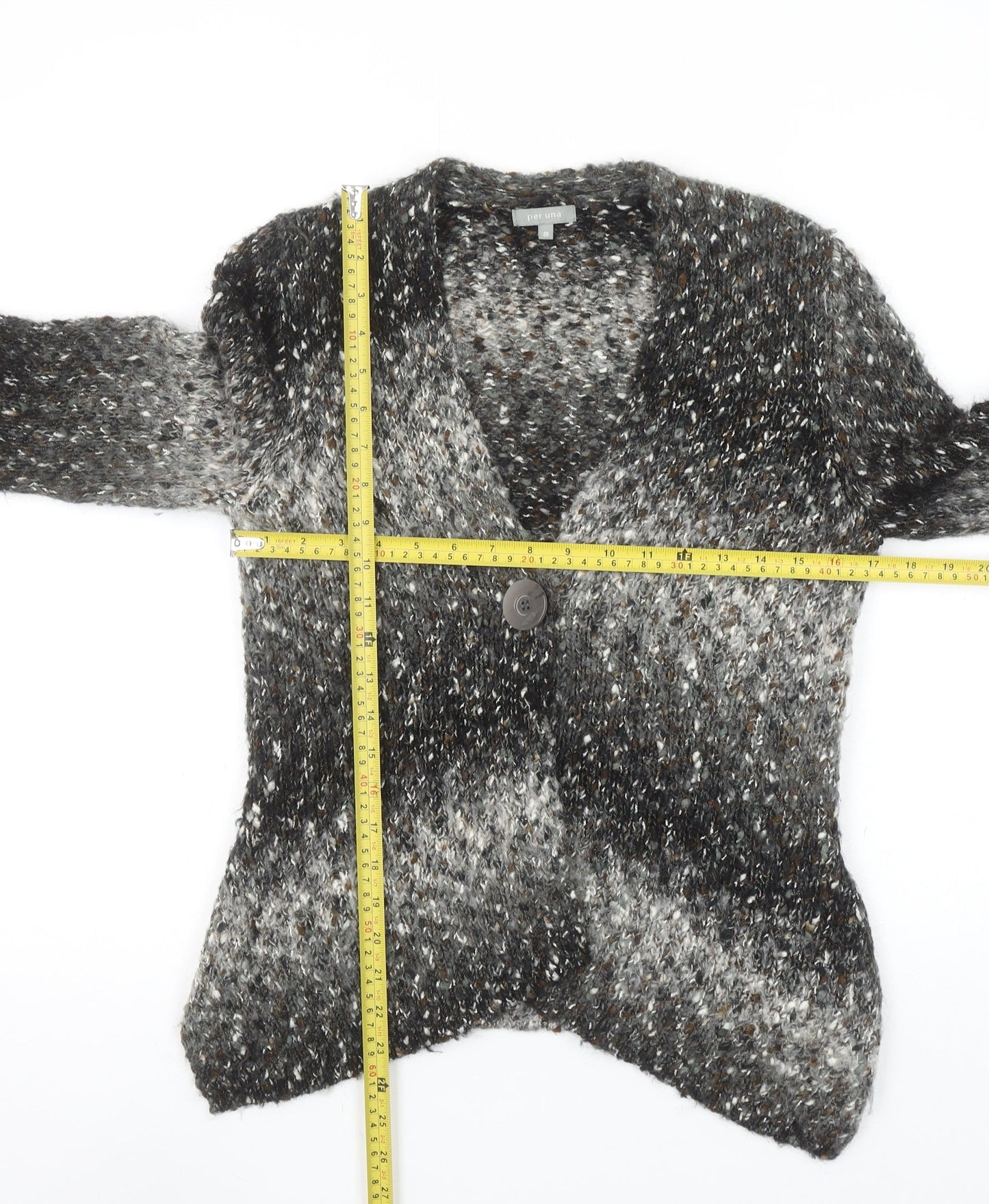 Marks and Spencer Per Una Women's Grey Cardigan M V-Neck Chunky Knit