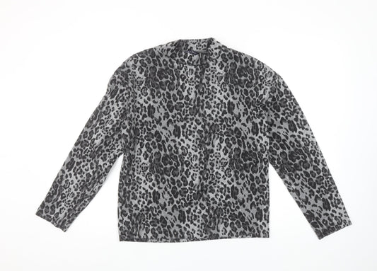 Marks and Spencer Womens Grey Animal Print Long Sleeve T-Shirt Size 6