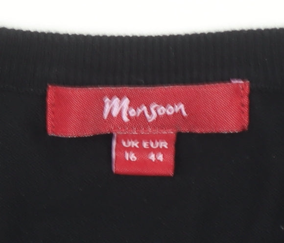 Monsoon Women’s Black Cotton Blend 3/4 Sleeve Cardigan Size 16