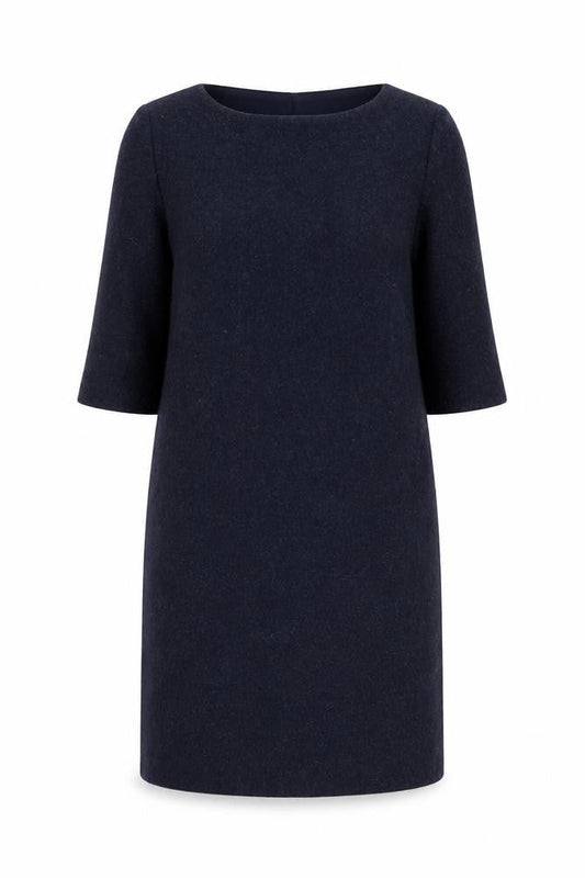 Hush Womens Blue Wool Shift Dress XS 3/4 Sleeve Knee Length