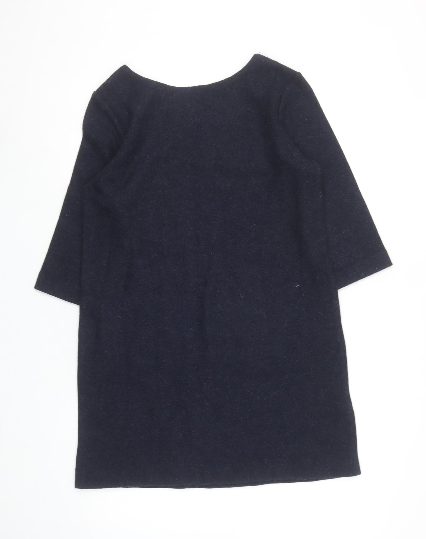 Hush Womens Blue Wool Shift Dress XS 3/4 Sleeve Knee Length