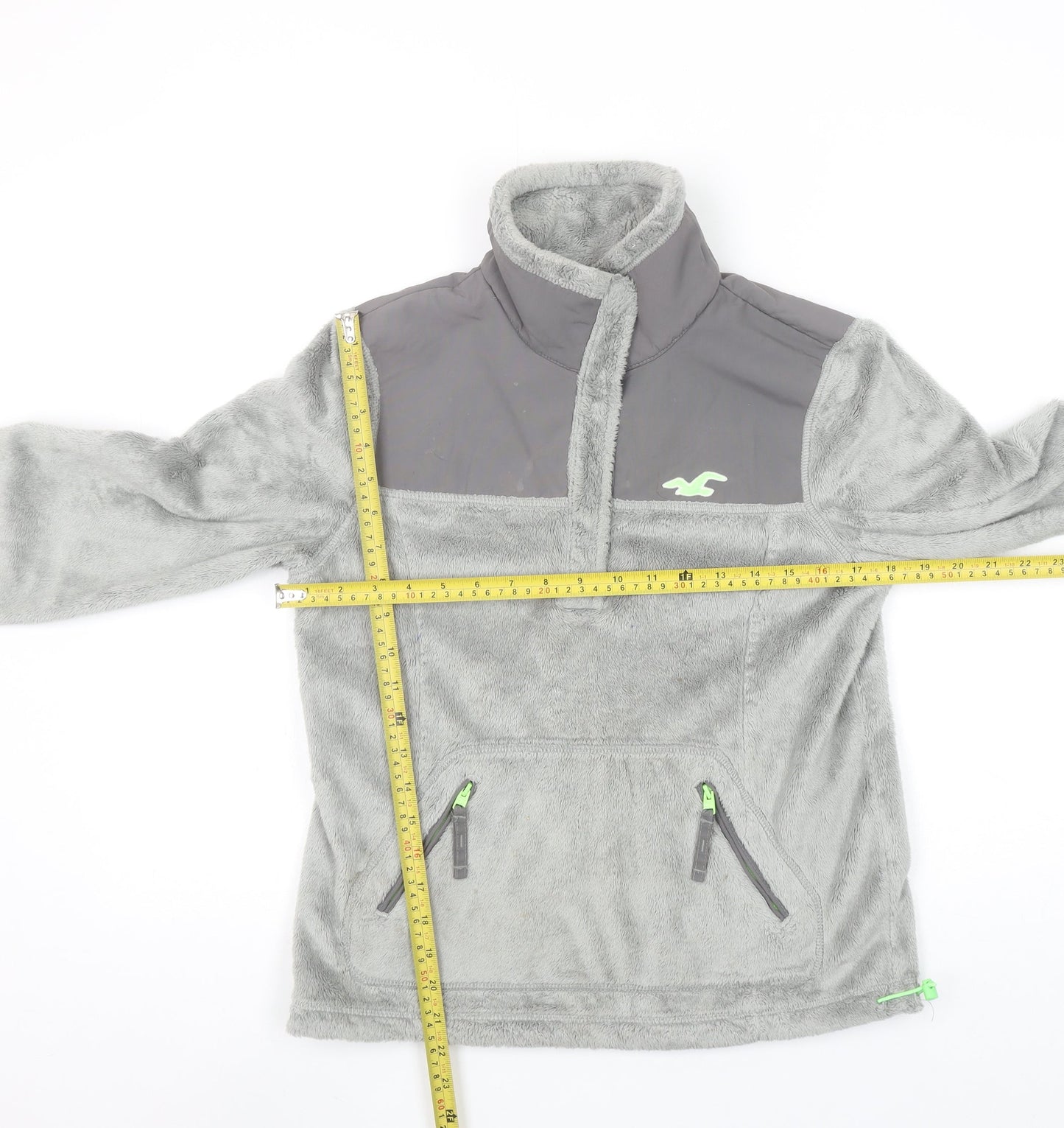 Hollister Women Grey Fleece 1/2 Zip Pullover Sweatshirt S