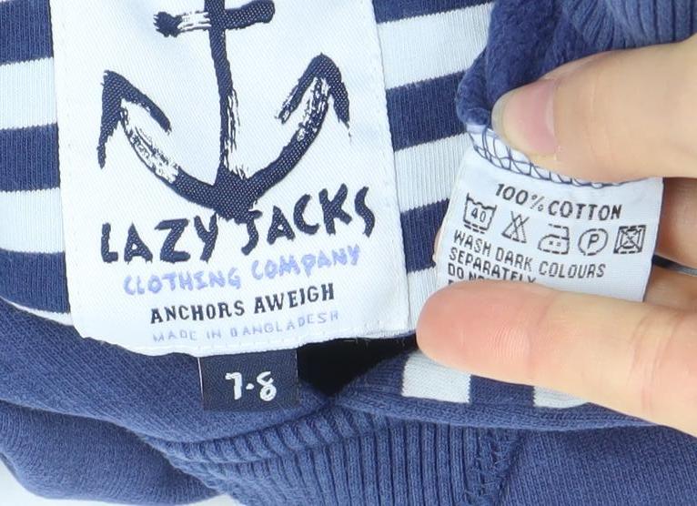 Lazy Jacks Boys Blue Pullover Hoodie 7-8 Years 100% Cotton Anchor Logo