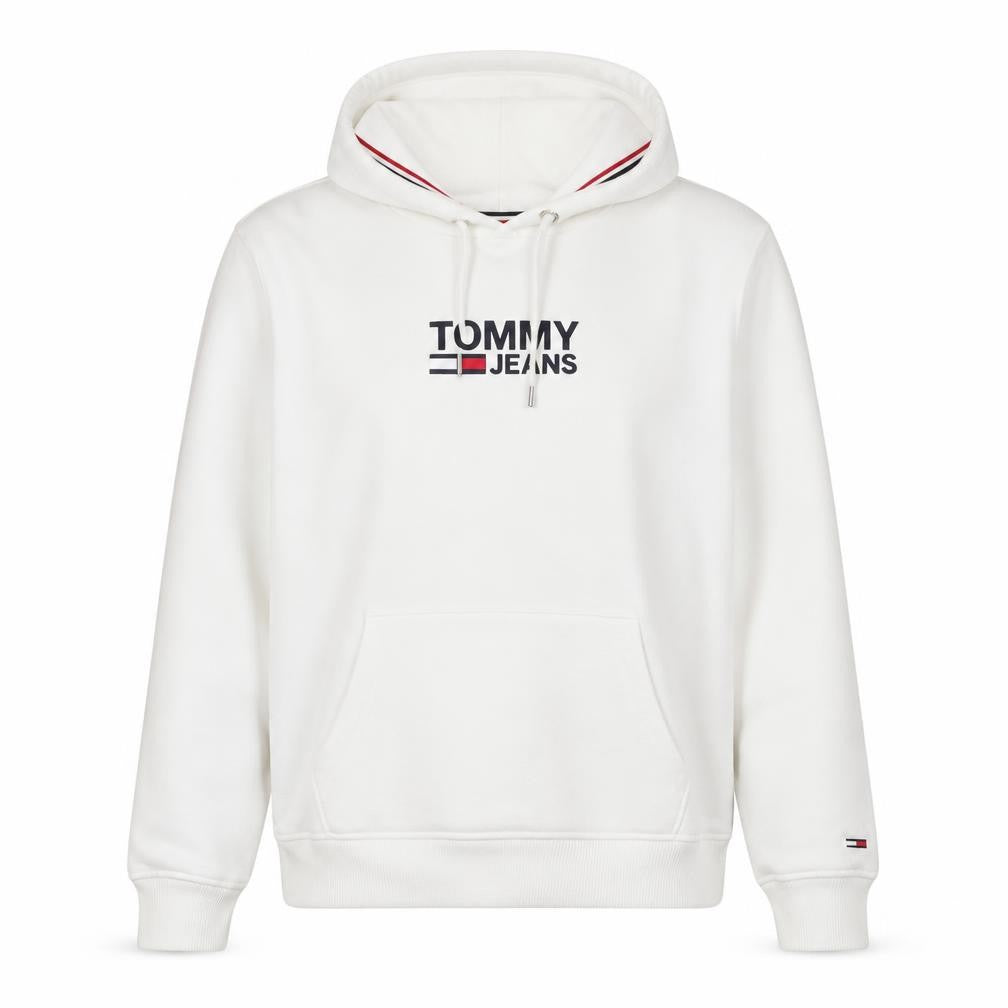 Tommy Jeans Women White Hooded Pullover Hoodie Medium Cotton Blend