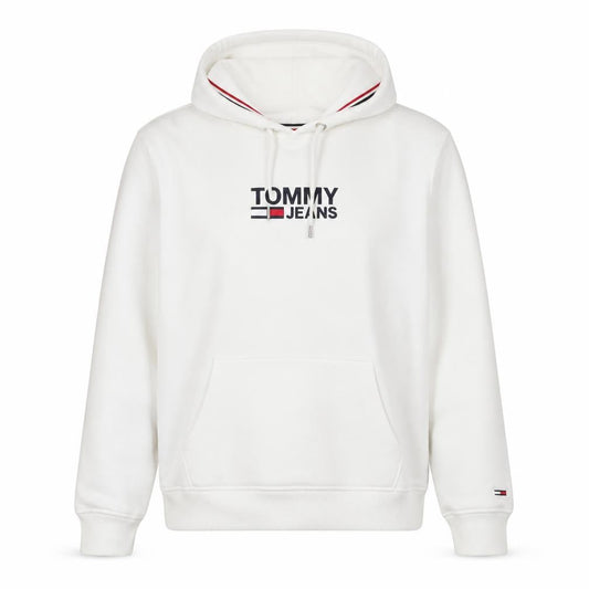 Tommy Jeans Women White Hooded Pullover Hoodie Medium Cotton Blend