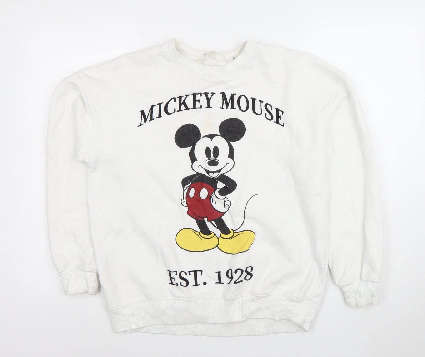 H&M Boys White Mickey Mouse Sweatshirt 12-14 Years Pullover Crew Neck
