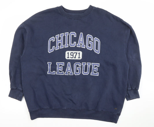 Pull & Bear Women Navy Blue Chicago League 1971 Pullover Sweatshirt S