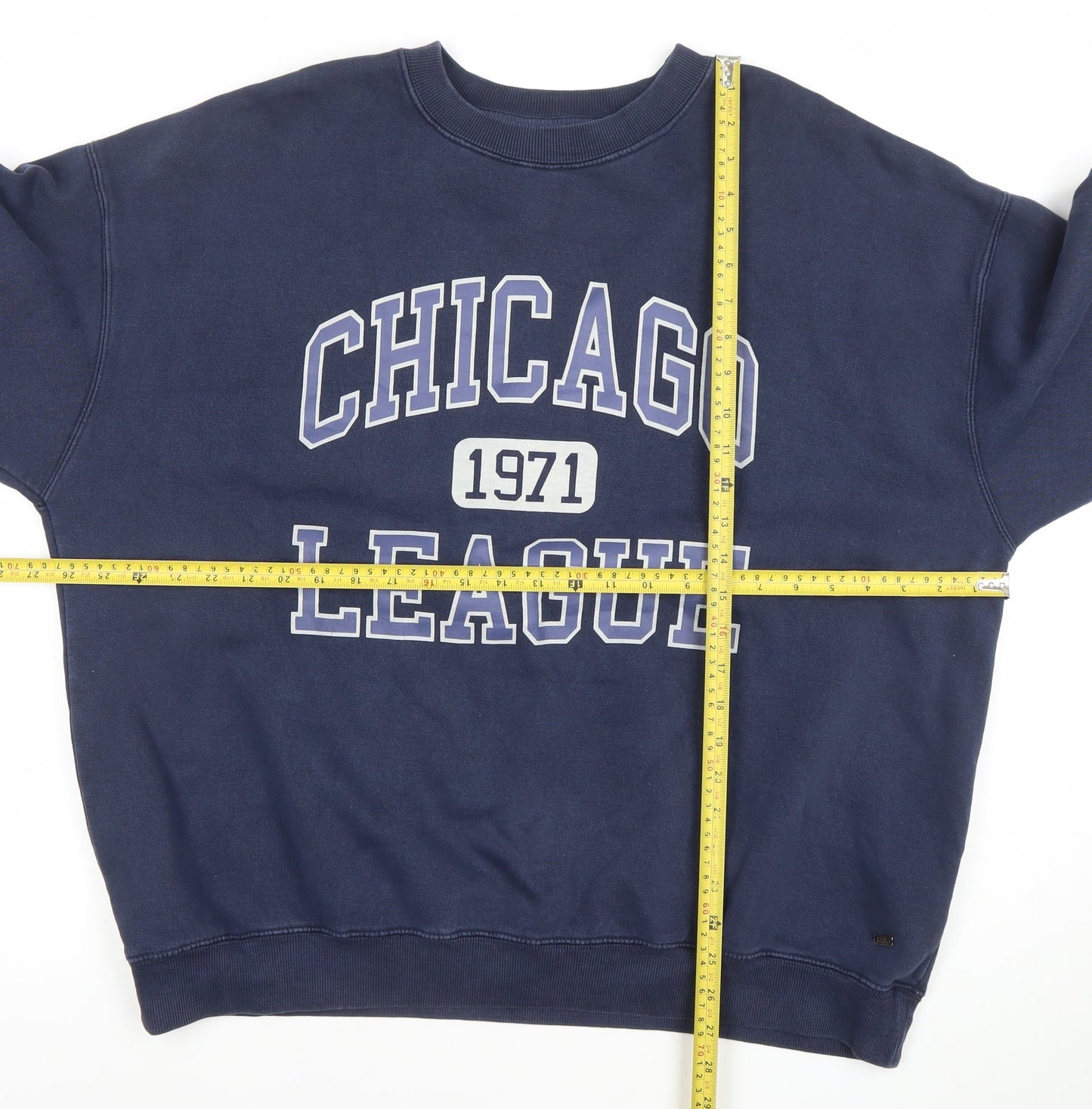 Pull & Bear Women Navy Blue Chicago League 1971 Pullover Sweatshirt S