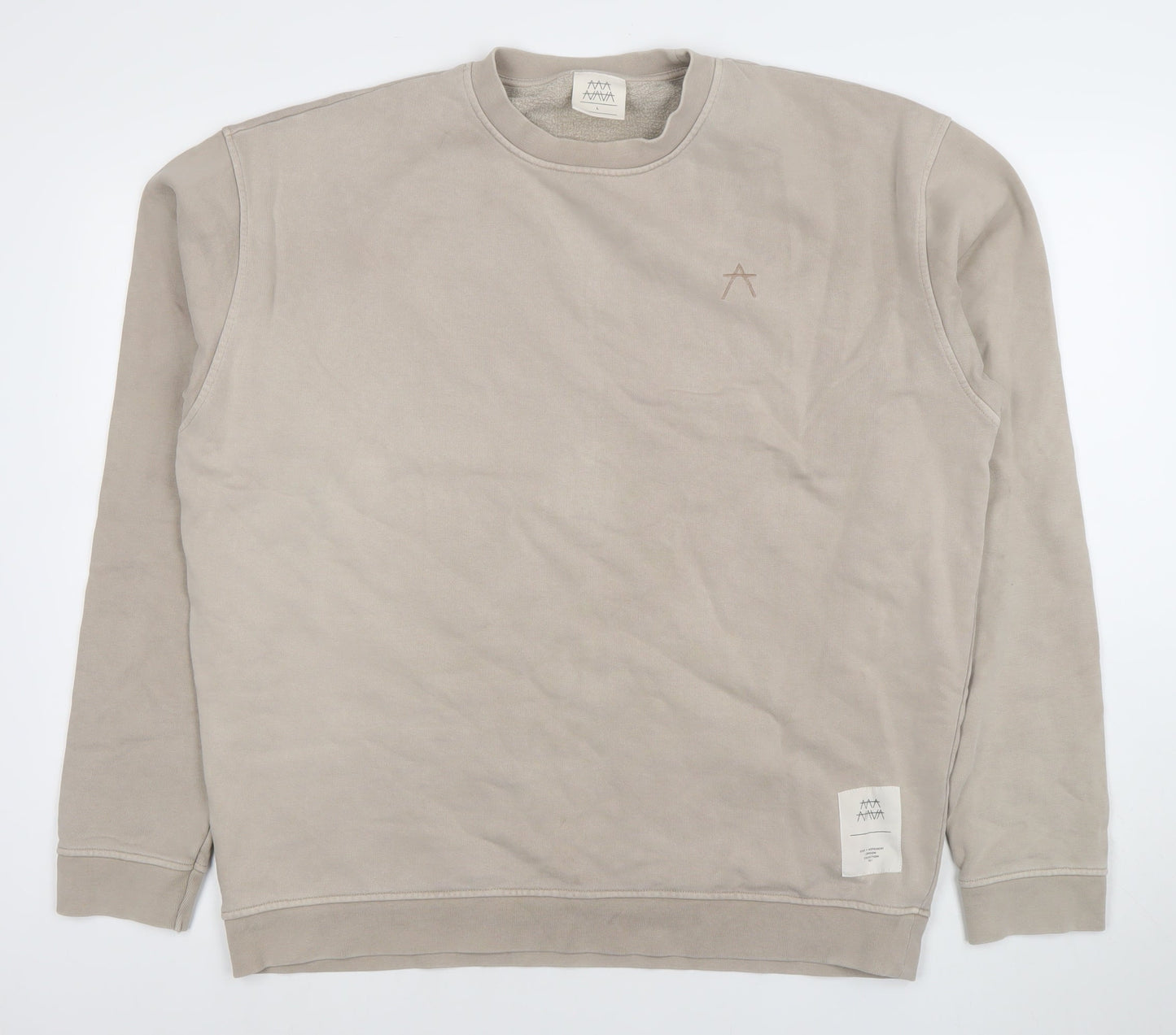 MAYA MAYA Mens Beige Cotton Crew Neck Pullover Sweatshirt L