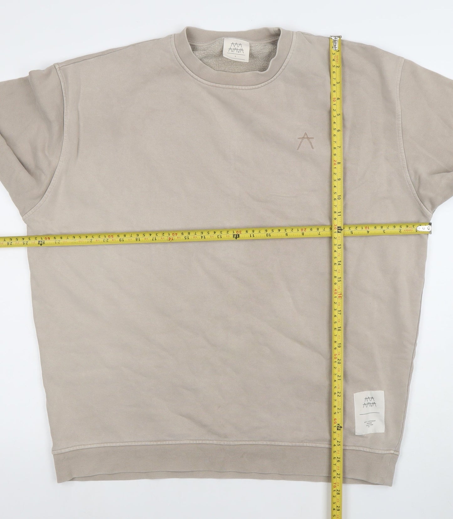 MAYA MAYA Mens Beige Cotton Crew Neck Pullover Sweatshirt L