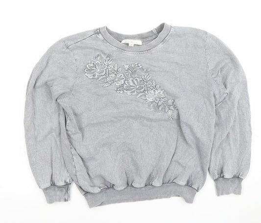 Soft Surroundings Women Grey Embroidered Pullover Sweatshirt Size S
