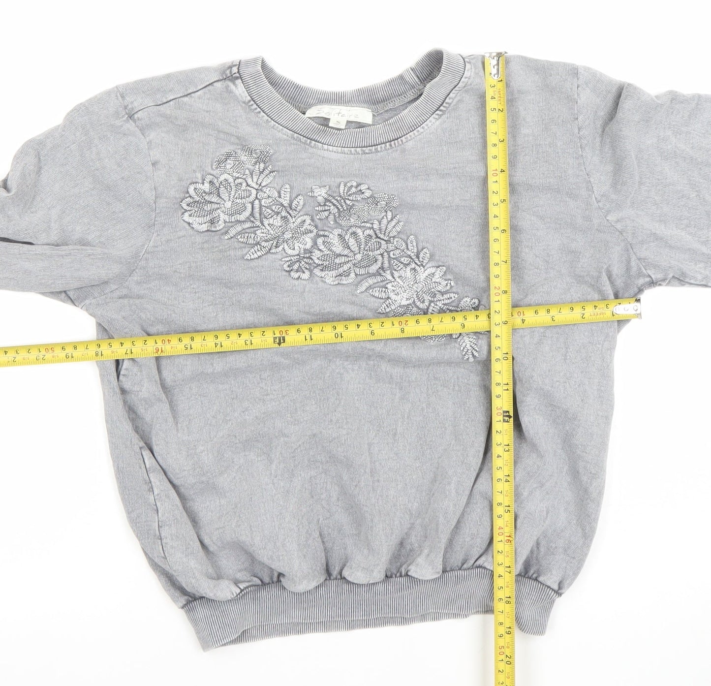 Soft Surroundings Women Grey Embroidered Pullover Sweatshirt Size S