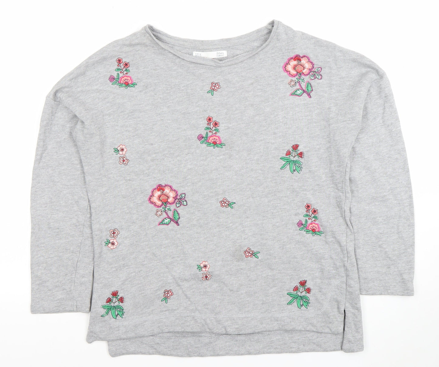 Sfera Women Grey Embroidered Floral Pullover Sweatshirt M