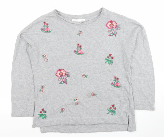 Sfera Women Grey Embroidered Floral Pullover Sweatshirt M