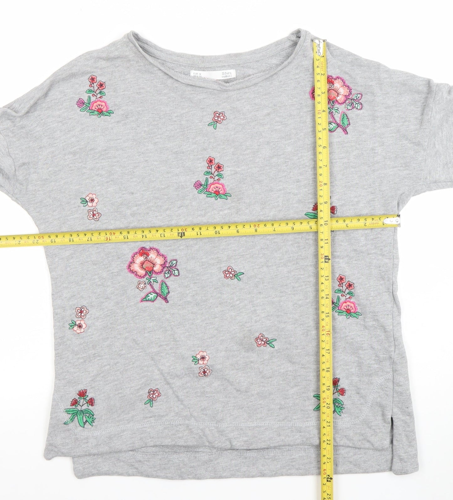 Sfera Women Grey Embroidered Floral Pullover Sweatshirt M