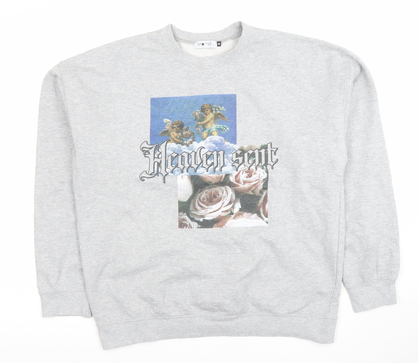 Spotted Grey Heaven Sent Graphic Womens Medium Pullover Sweatshirt