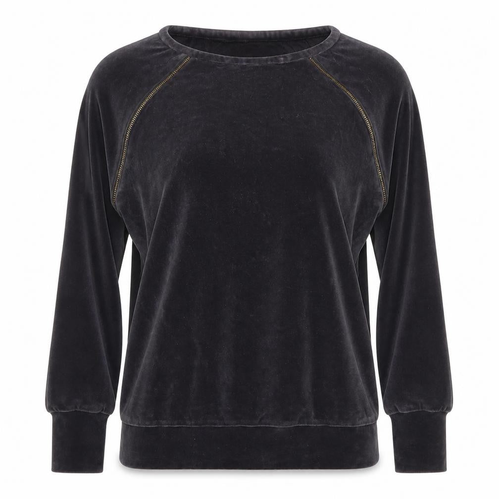 Minnie Rose Women Black Velvet Pullover Sweatshirt Size S