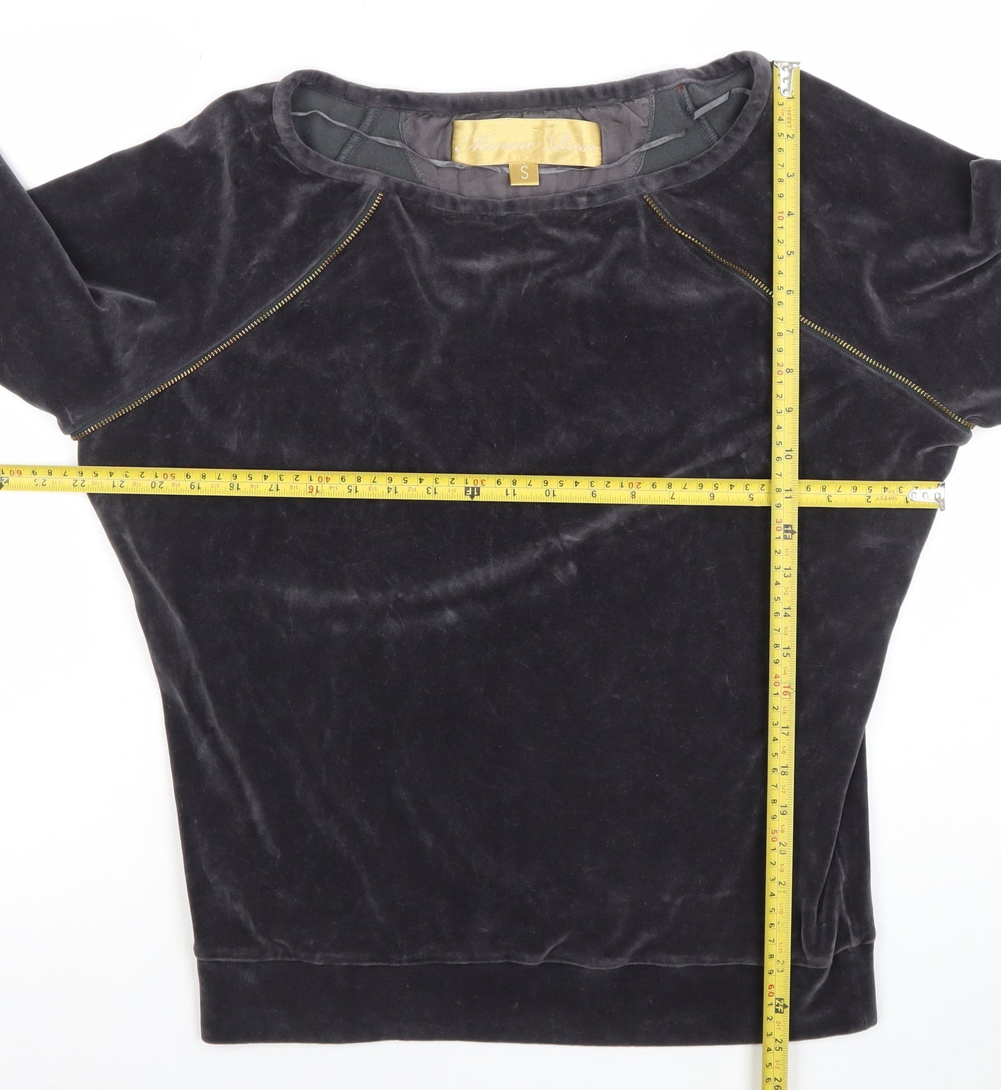 Minnie Rose Women Black Velvet Pullover Sweatshirt Size S
