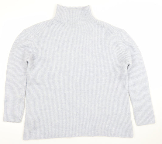 MNG Women's Grey High Neck Ribbed Knit Jumper Size S