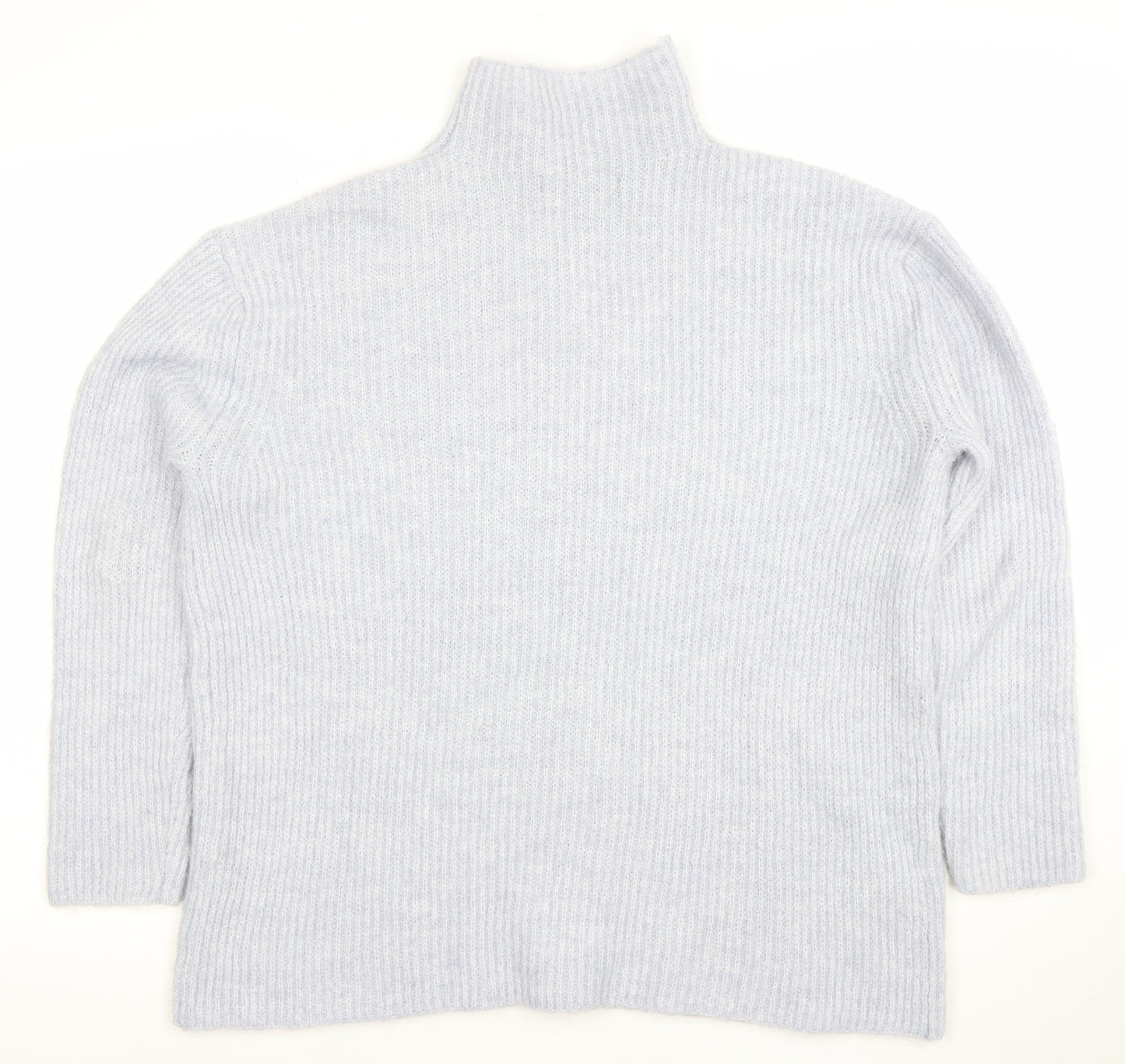 MNG Women's Grey High Neck Ribbed Knit Jumper Size S