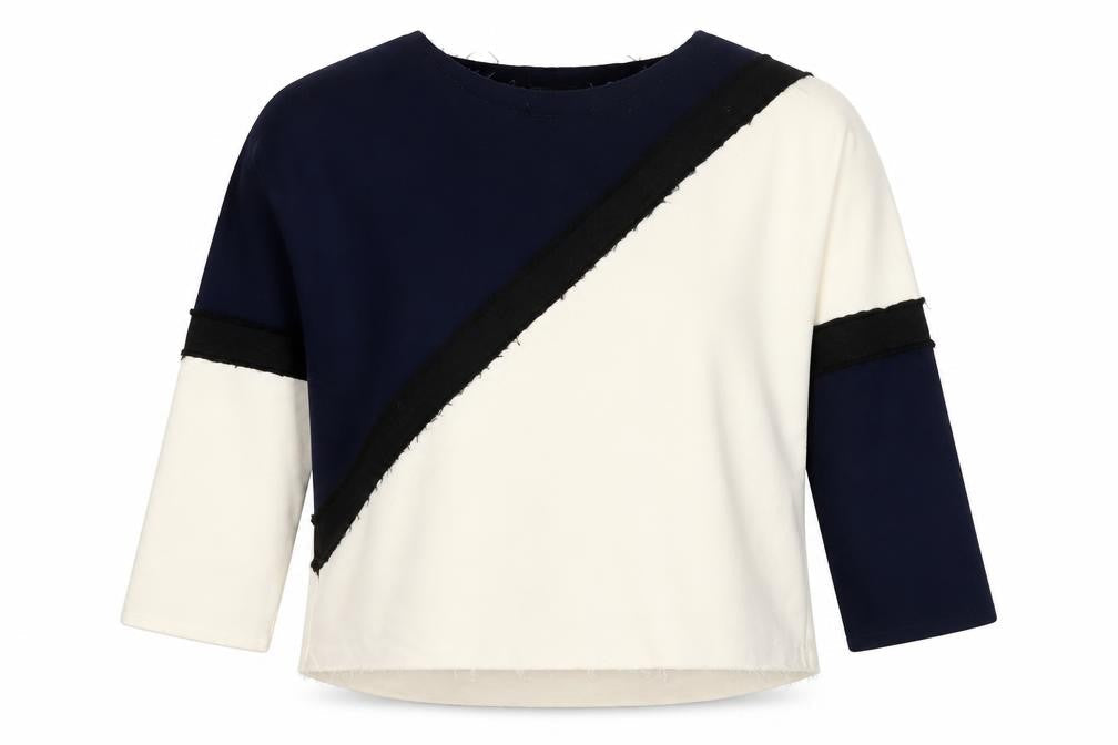 Topshop Women’s Navy & Cream Colourblock Long Sleeve Top UK 8