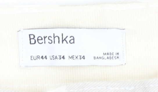 Bershka Men Beige Check Chino Shorts Size L 34in Casual Cotton