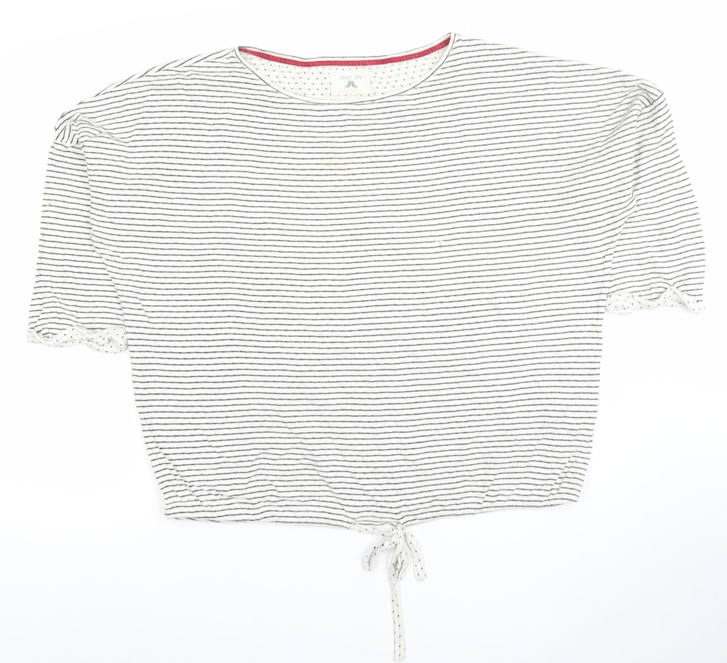 Aeropostale Womens White Striped Cropped Tie Cotton T-Shirt L
