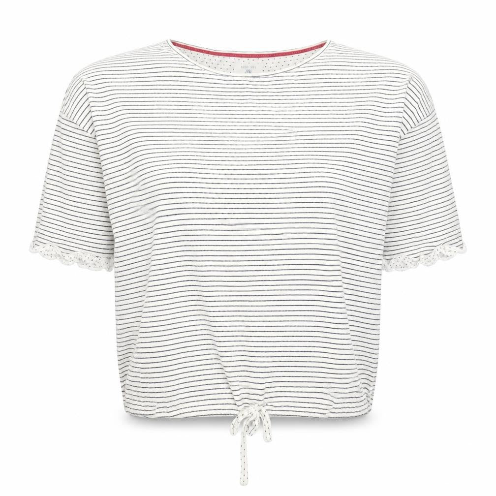 Aeropostale Womens White Striped Cropped Tie Cotton T-Shirt L