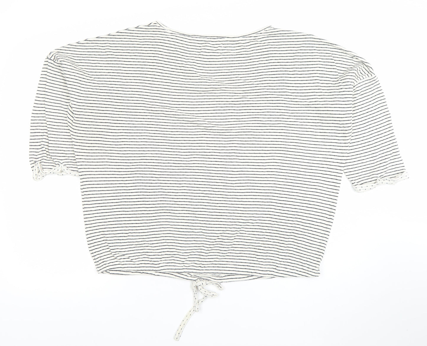 Aeropostale Womens White Striped Cropped Tie Cotton T-Shirt L