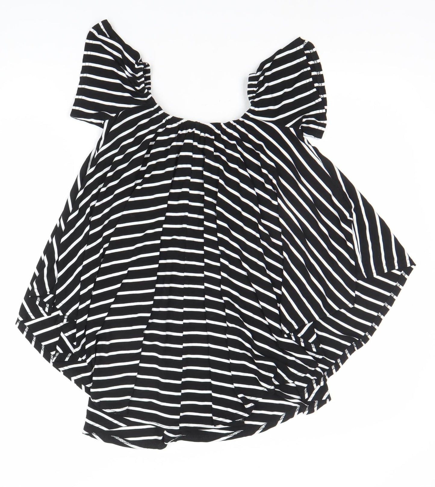 Boohoo Women’s Black Striped Off Shoulder Ruffle Blouse Size 8