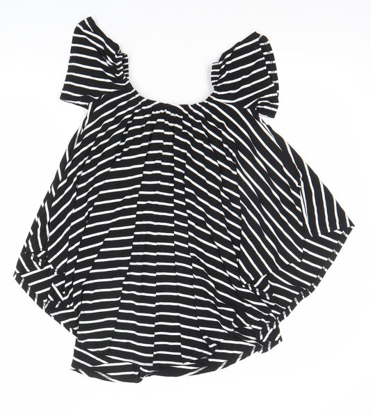 Boohoo Women’s Black Striped Off Shoulder Ruffle Blouse Size 8