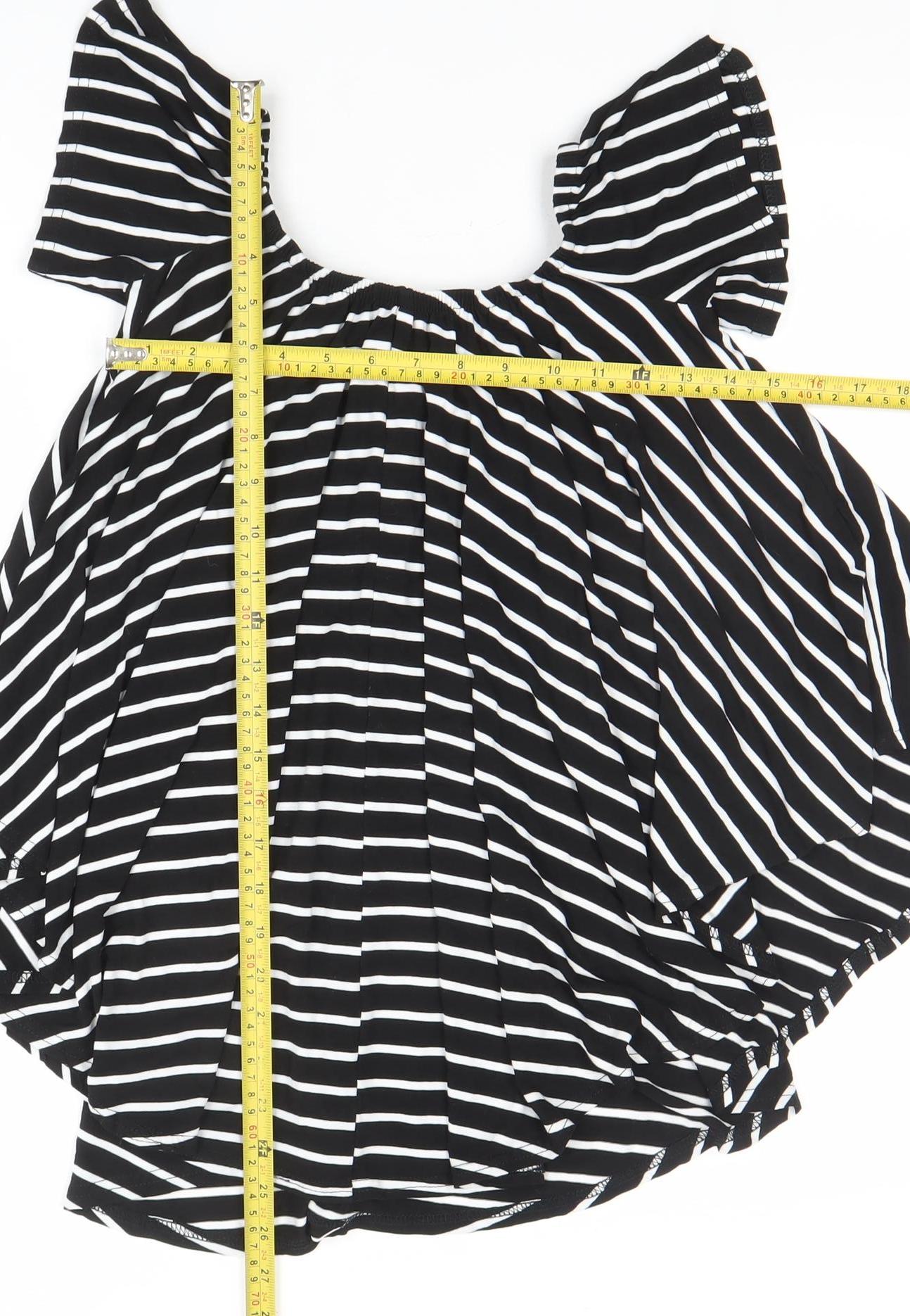 Boohoo Women’s Black Striped Off Shoulder Ruffle Blouse Size 8