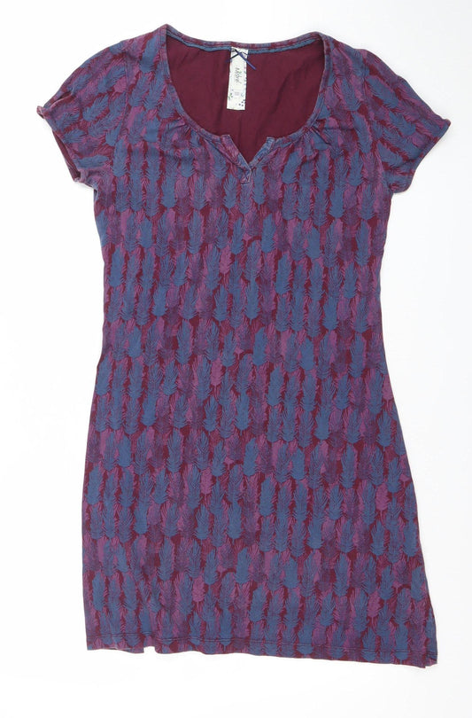 Mistal Womens Purple Feather Print Cotton Shift Dress Size 10