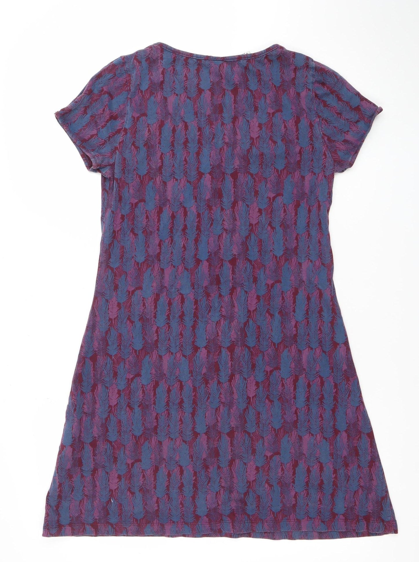 Mistal Womens Purple Feather Print Cotton Shift Dress Size 10