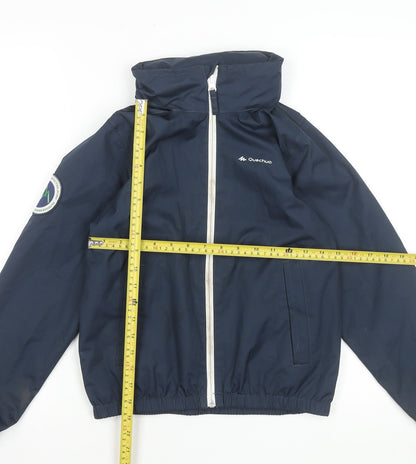 Back view of Quechua boys’ blue 10 years windbreaker jacket waterproof outdoor